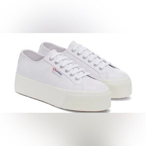 Superga 2790 NAPPA Wedge Sneaker White Leather Silver Size 10 Excellent